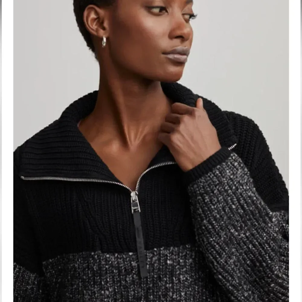 Varley Willard Half Zip Knit Colorblock Pullover Sweater Black